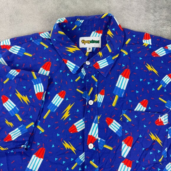 Tipsy Elves Rocket Pop Lightning Button-Up Short Sleeve Shirt Mens XXL Retro - Picture 1 of 8